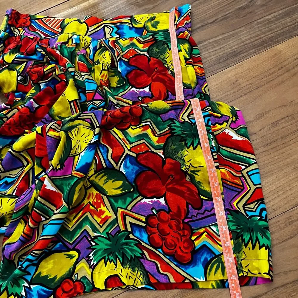 Vintage 80s Pant Set Size L Tropical Fruity Bright - Picture 10 of 16